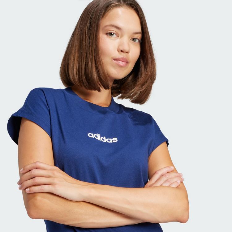 adidas adidas Essentials Linear Cotton T-Shirt Langarmshirt Damen - Dark Blue / White - 0 | SportScheck