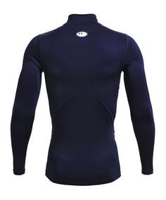 Rückansicht von Under Armour Baselayer ColdGear Comp Mock T-Shirt Laufshirt Herren blauweiss