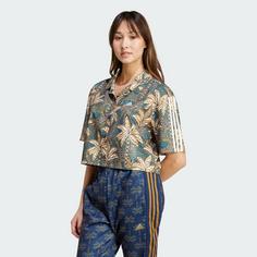 Rückansicht von adidas adidas x FARM Rio Hemd Croptop Damen Crystal Sand / Bronze Strata / Focus Blue