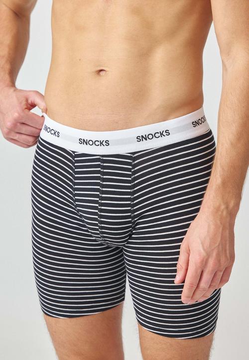 Rückansicht von Snocks Boxershorts mit längerem Bein Boxershorts Herren Schwarz (Streifen)