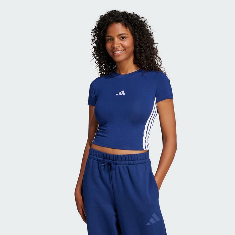 adidas adidas Essentials 3-Streifen Slim Baby T-Shirt Langarmshirt Damen - Dark Blue / White - 0 | SportScheck