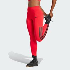 Rückansicht von adidas Optime 3-Streifen Full-Length Leggings Leggings Damen Pure Ruby