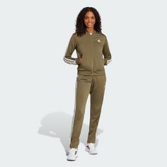 Rückansicht von adidas Essentials 3-Streifen Trainingsanzug Trainingsanzug Damen Olive Strata