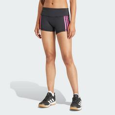 Rückansicht von adidas 3-Streifen kurze Leggings Funktionsshorts Damen Black / Team Shock Pink 2