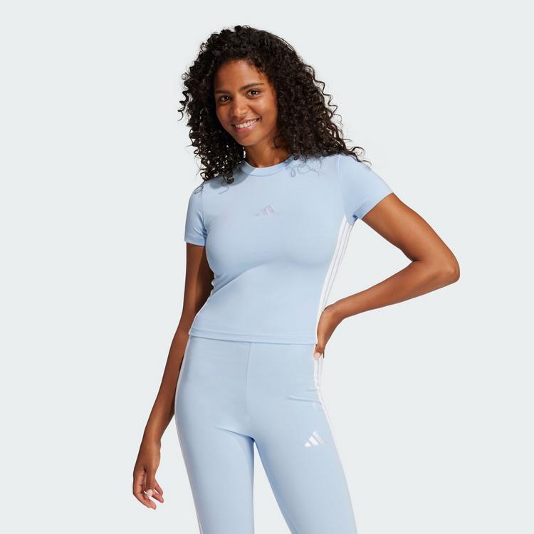 adidas adidas Essentials 3-Streifen Slim Baby T-Shirt Langarmshirt Damen - Glow Blue / White - 0 | SportScheck