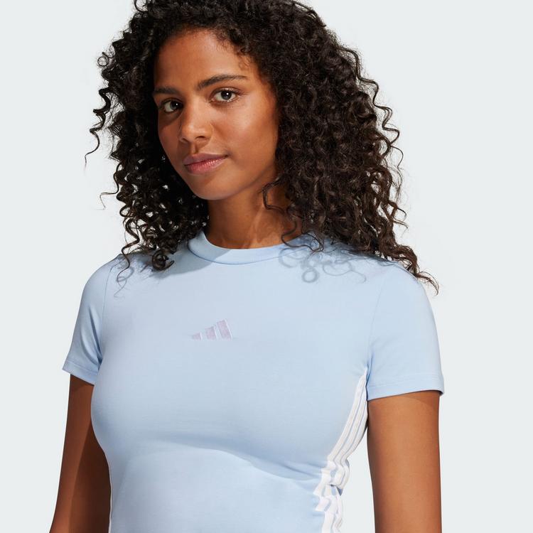 adidas adidas Essentials 3-Streifen Slim Baby T-Shirt Langarmshirt Damen - Glow Blue / White - 0 | SportScheck