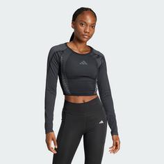 Rückansicht von adidas Seamless Knitted Longsleeve Croptop Damen Black / Grey Six