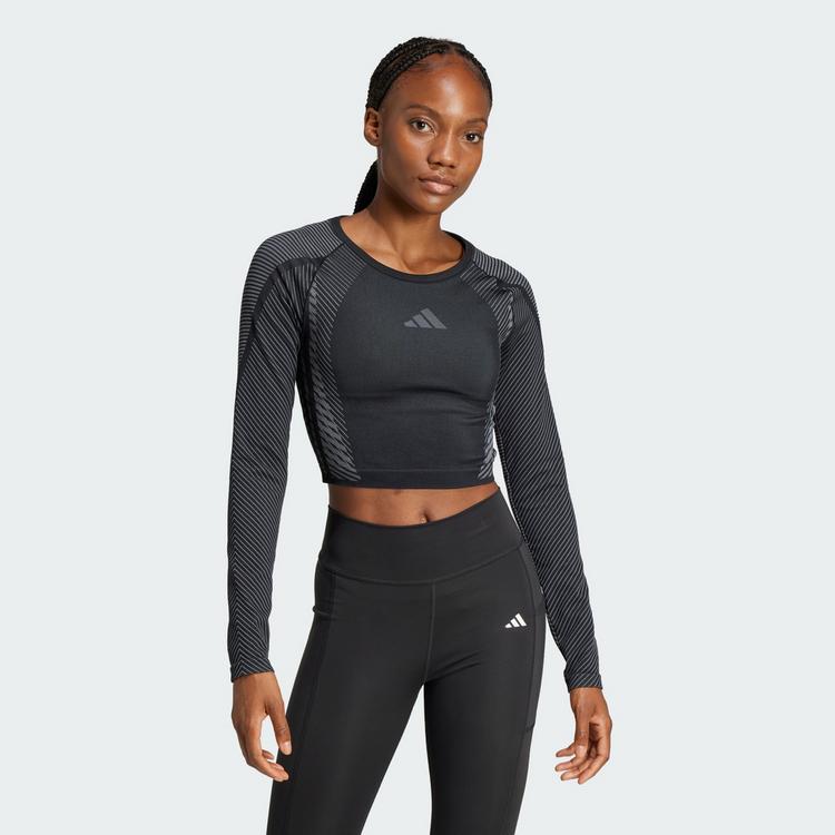 adidas adidas Seamless Knitted Longsleeve Croptop Damen - Black / Grey Six - 0 | SportScheck