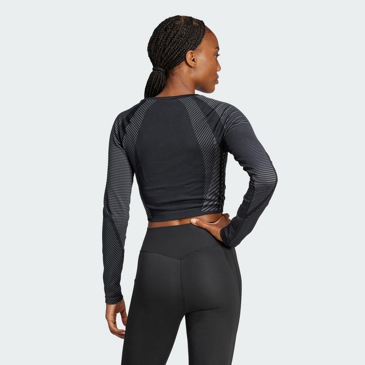 adidas adidas Seamless Knitted Longsleeve Croptop Damen - Black / Grey Six - 1 | SportScheck