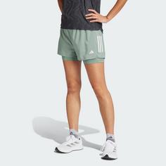 Rückansicht von adidas Own the Run Climacool 2-in-1 Shorts Laufshorts Damen Silver Green