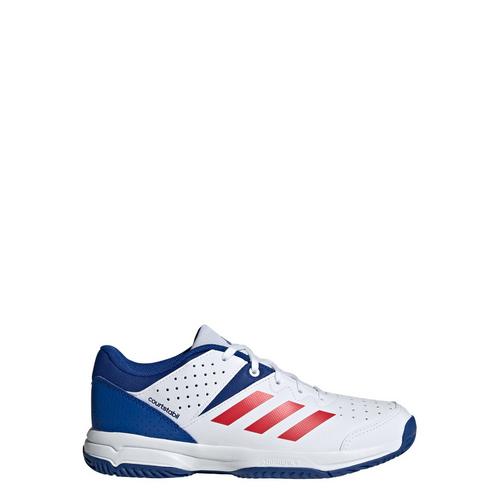 Rückansicht von adidas Court Stabil Schuh Hallenschuhe Kinder Cloud White / Pure Ruby / Royal Blue