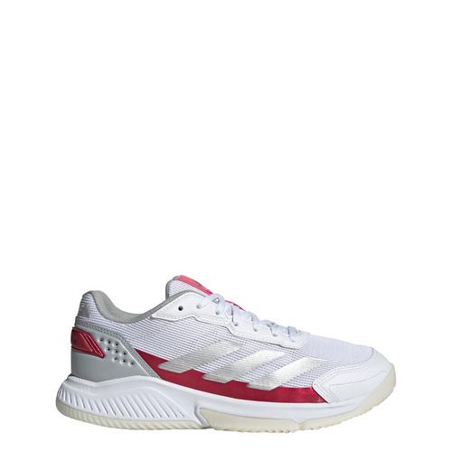 Rückansicht von adidas Courtquick Padel Schuh Tennisschuhe Damen Cloud White / Silver Metallic / Lucid Pink