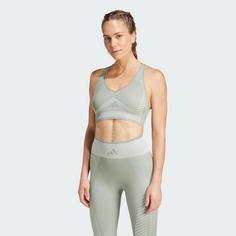 Rückansicht von adidas AEROKNIT Training Light Support Sport-BH Sport-BH Damen Silver Green / Wonder Silver