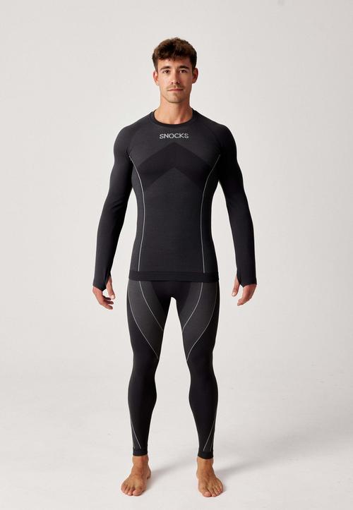 Rückansicht von Snocks Thermohose Wäscheset Herren Schwarz