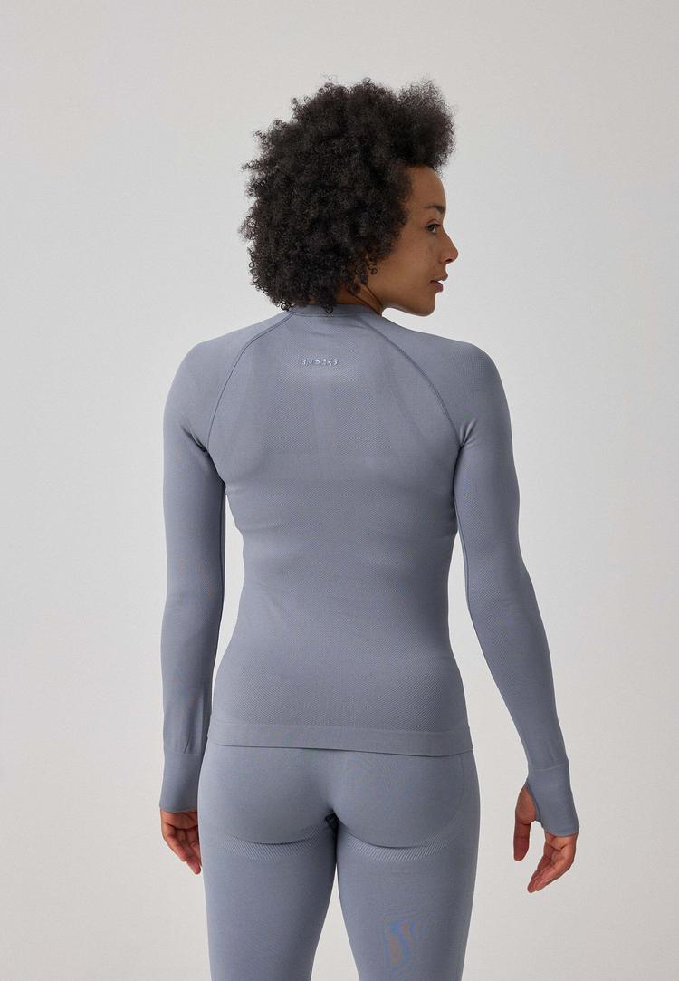 Snocks Snocks Sportshirt langarm Damen mit Daumenloch Funktionsshirt Damen - Taubenblau - 2 | SportScheck