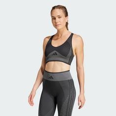 Rückansicht von adidas AEROKNIT Training Light Support Sport-BH Sport-BH Damen Black / Grey Six