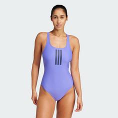 Rückansicht von adidas 3-Streifen V-Back Badeanzug Badeanzug Damen Cobalt Blue / Dark Blue
