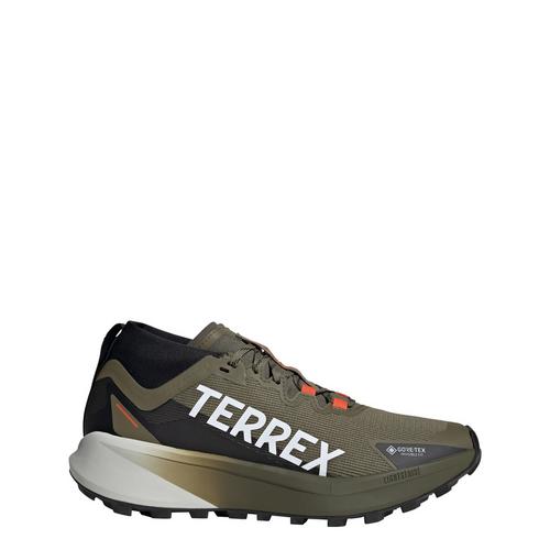 Rückansicht von adidas GTX Terrex Agravic GTX Trailrunning-Schuh Trailrunning Schuhe Herren Olive Strata / Cloud White / Semi Impact Orange