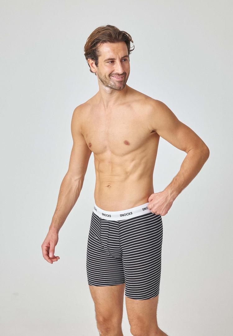 Snocks Snocks Boxershorts mit l&auml;ngerem Bein Unterhose Herren - Schwarz (Streifen) - 1 | SportScheck