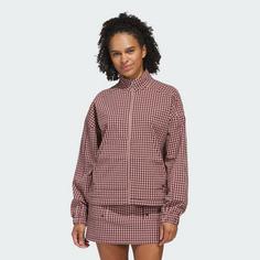 Rückansicht von adidas Ultimate365 Gingham Jacke Trainingsjacke Damen Aurora Ruby