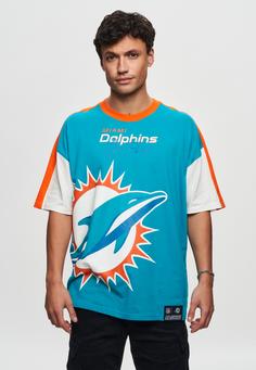 Rückansicht von Re:Covered NFL Dolphins Miami Cut and Sew Oversized Printshirt Herren Aqua