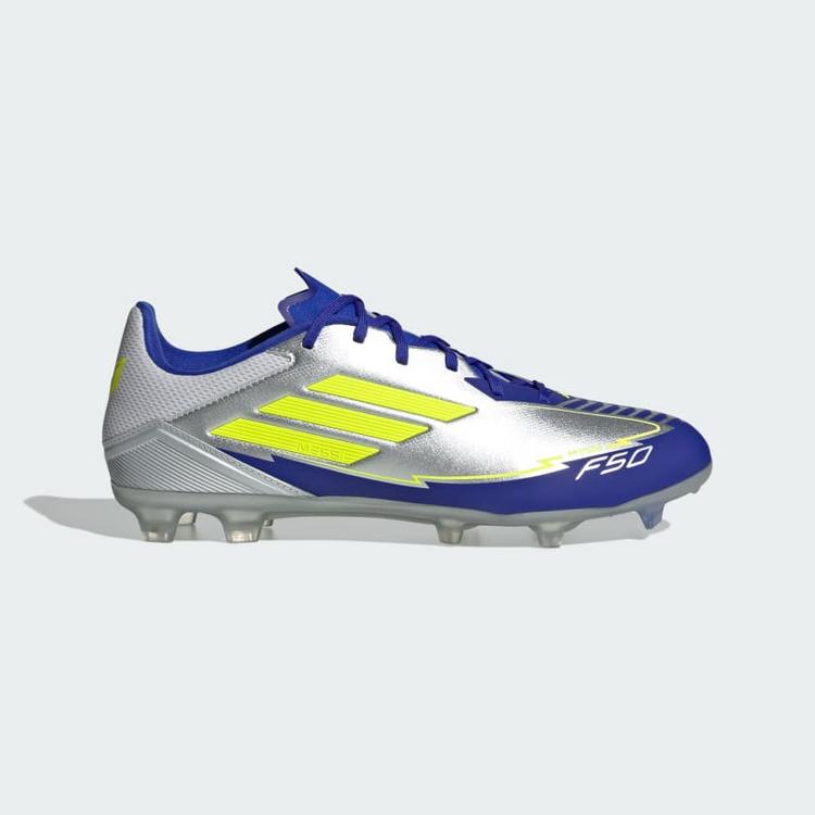 adidas adidas F50 League Messi FG/MG Fu&szlig;ballschuh Fu&szlig;ballschuhe - Silver Metallic / Solar Yellow / Lucid Blue - 7 | SportScheck