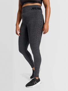 Rückansicht von hummel hmlTE CURVE SEAMLESS MW TIGHTS Tights Damen BLACK MELANGE