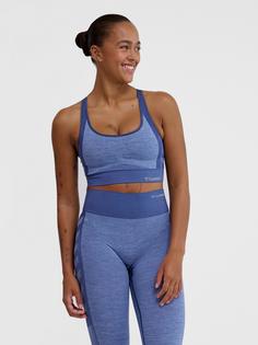 Rückansicht von hummel hmlMT SHINE SEAMLESS SPORTS BRA Funktionstop Damen BLUE INDIGO MELANGE