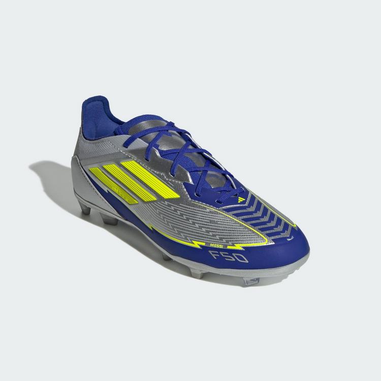 adidas adidas F50 Elite Messi Kids FG Fu&szlig;ballschuh Fu&szlig;ballschuhe Kinder - Silver Metallic / Solar Yellow / Lucid Blue - 2 | SportScheck