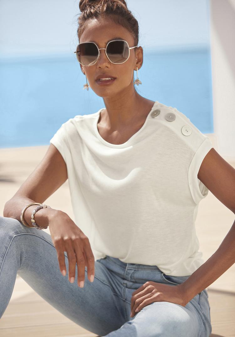 Buffalo Buffalo Kurzarmshirt T-Shirt Damen - creme - 1 | SportScheck