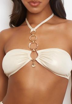 Rückansicht von Moda Minx Kos Pendant Hoop Bikini Oberteil Damen Beige