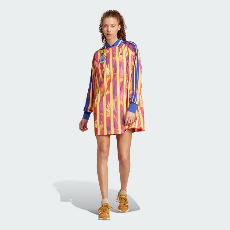 adidas adidas adidas X FARM Premium Kleid Kleid Damen - Bold Pink / Semi Spark / Gold Ochre - 0 | SportScheck