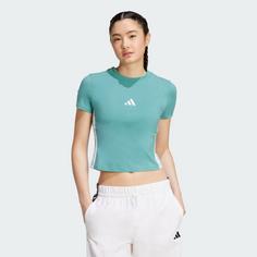 Rückansicht von adidas Essentials 3-Streifen Slim Baby T-Shirt Langarmshirt Damen Powder Teal / White