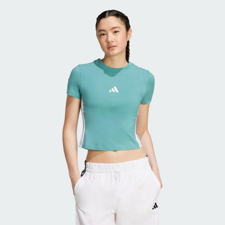 adidas adidas Essentials 3-Streifen Slim Baby T-Shirt Langarmshirt Damen - Powder Teal / White - 0 | SportScheck