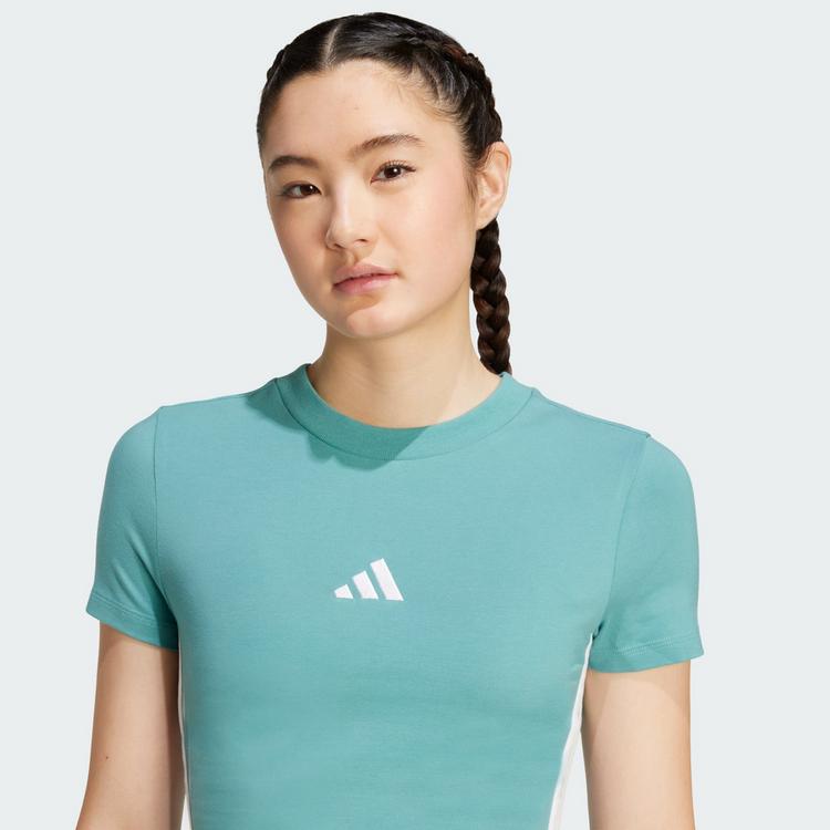 adidas adidas Essentials 3-Streifen Slim Baby T-Shirt Langarmshirt Damen - Powder Teal / White - 1 | SportScheck