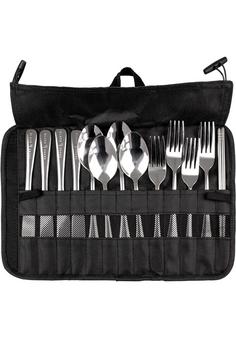 Black Snake Camping Besteck Set mit Transporttasche Campinggeschirr Silber