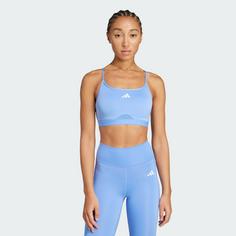 Rückansicht von adidas Aeroreact Training 3-Streifen Sport-BH Sport-BH Damen Blue Fusion