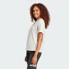 Rückansicht von adidas Essentials 3-Streifen Cotton T-Shirt Langarmshirt Damen Beige / White