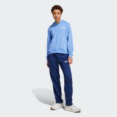 Rückansicht von adidas Essentials Linear Trainingsanzug Sweatjacke Damen Blue Fusion