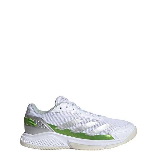 Rückansicht von adidas Courtquick Padel Schuh Tennisschuhe Damen Cloud White / Silver Metallic / Lucid Lemon
