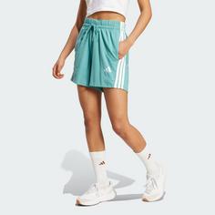 Rückansicht von adidas Essentials 3-Streifen Cotton Shorts Funktionsshorts Damen Powder Teal / White