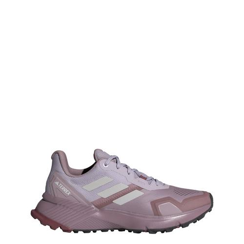 Rückansicht von adidas TERREX Soulstride Trailrunning-Schuh Trailrunning Schuhe Damen Preloved Fig / Grey One / Burgundy
