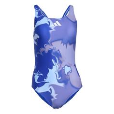 adidas Tie-Dyed Graphic V-Back Badeanzug Badeanzug Damen Semi Lucid Blue / White