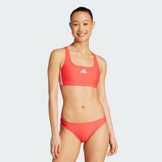 Rückansicht von adidas 3-Streifen V-Back Bikini Bikini Set Damen Semi Lucid Red / White