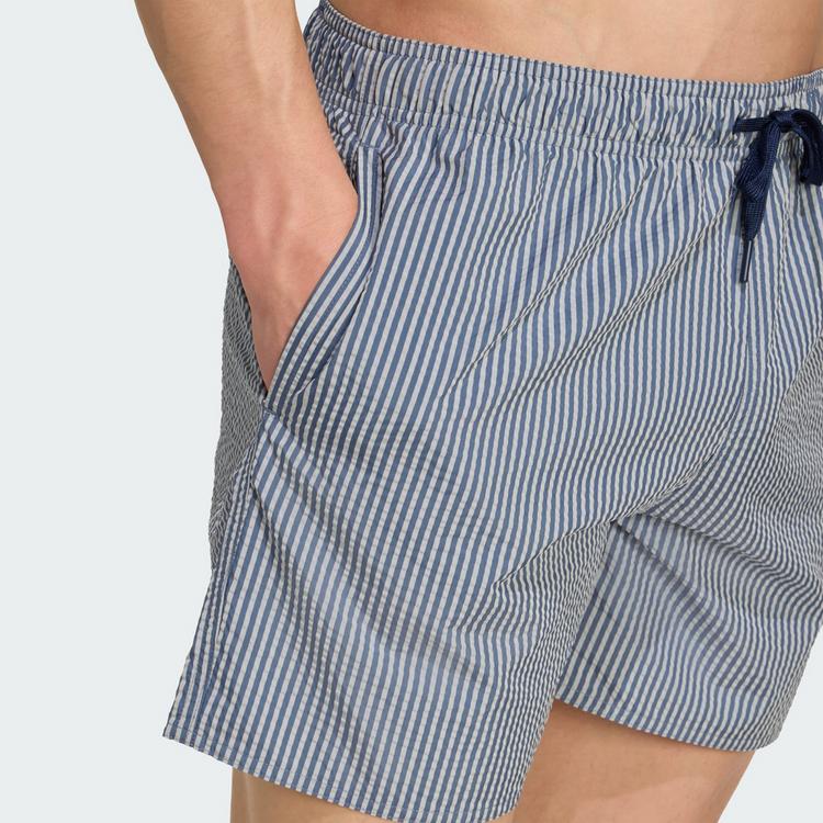 adidas adidas Seersucker Gestreifte Badeshorts 5 Zoll Badehose Herren - Wonder White / Preloved Ink - 0 | SportScheck