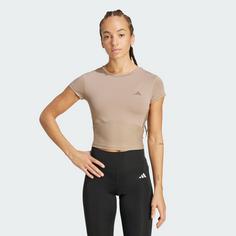 Rückansicht von adidas Hyperglam Rib Baby T-Shirt Funktionsshirt Damen Chalky Brown / Earth Strata