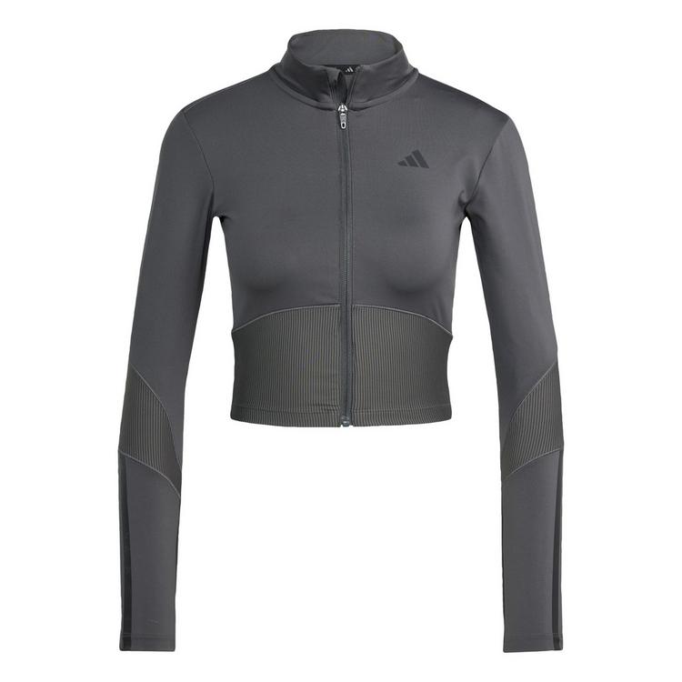 adidas adidas Hyperglam Rib Zip Thru Cover Up Trainingsanzug Damen - Grey Six / Black - 0 | SportScheck