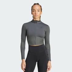 Rückansicht von adidas Hyperglam Rib Zip Thru Cover Up Trainingsanzug Damen Grey Six / Black