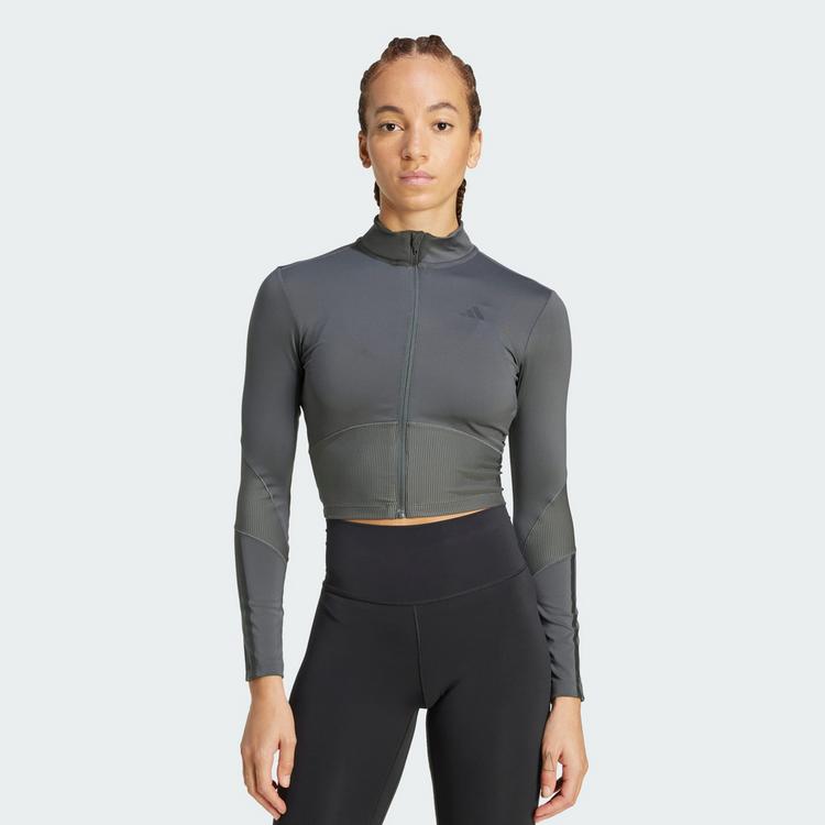 adidas adidas Hyperglam Rib Zip Thru Cover Up Trainingsanzug Damen - Grey Six / Black - 0 | SportScheck