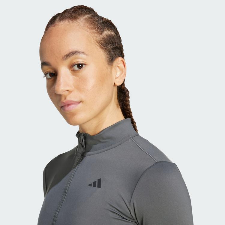 adidas adidas Hyperglam Rib Zip Thru Cover Up Trainingsanzug Damen - Grey Six / Black - 0 | SportScheck